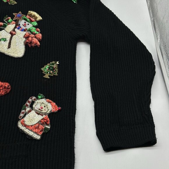 Jennifer Moore Size Medium Vintage Christmas Sequin Bead Black Cardigan Sweater - Picture 2 of 8